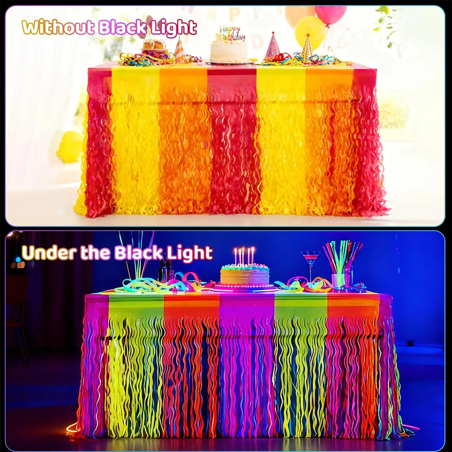 نيون الفلورسنت البرتقالي الأصفر الفوشيه متموج معدني بهرج احباط هامش التنانير المائدة توهج في الظلام لوازم الحفلات توهج الديكورات