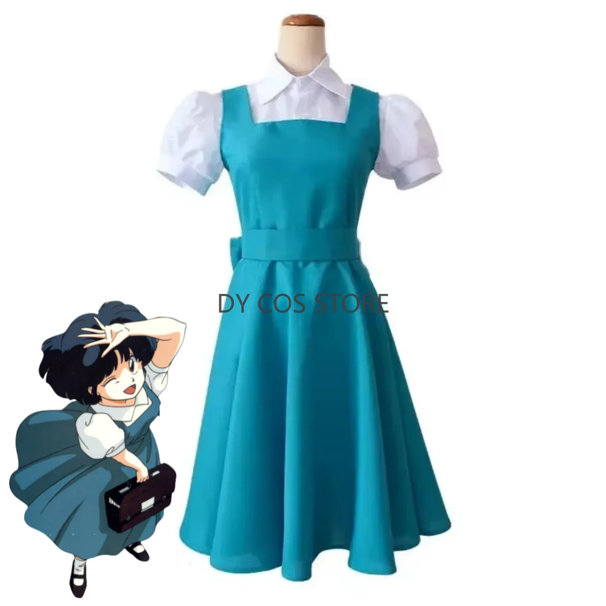 

Anime Ranma½ Tendou Akane Cosplay Costume Blue School Uniform Shirt Bowknot Dress Adult Woman Cute Kawaii Campus Suit