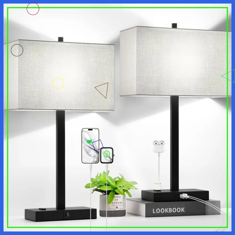 

21-дюймовые сенсорные прикроватные светильники с 2 USB-портами и розетками переменного тока, регулируемая яркость, комплект из 2 штук для спальни и офиса, серый плафон, светодиодные лампы 5000K в комплекте