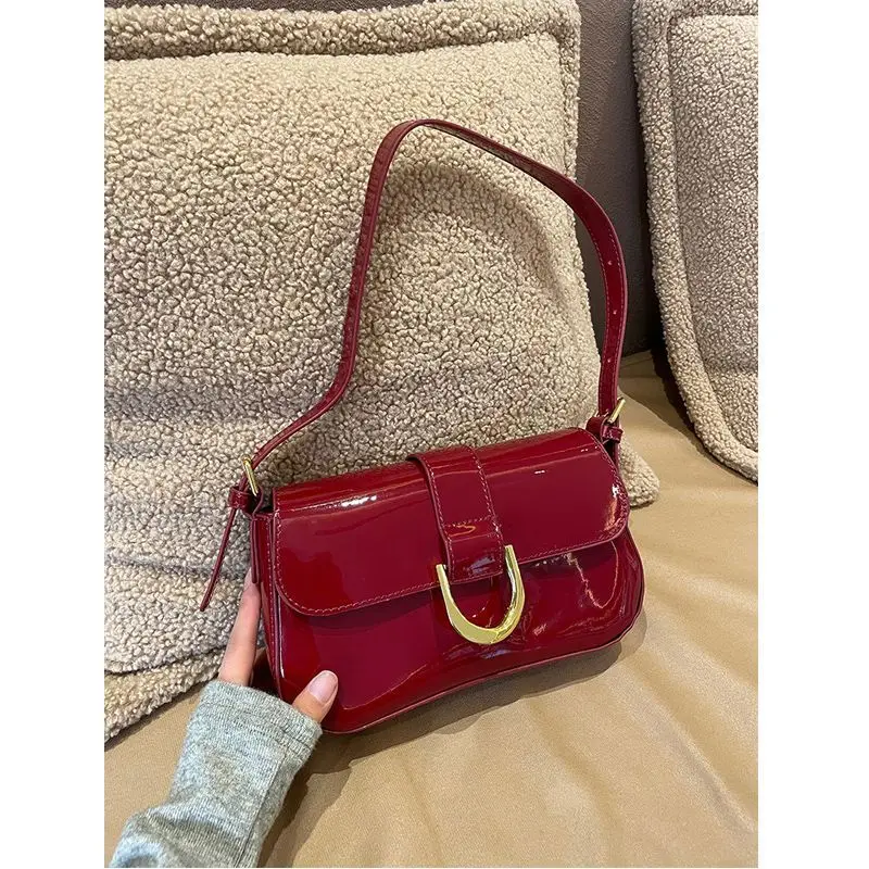 JIAERDI Vintage Red Handbag Women Autumn High Street Elegance Pu Leather Shoulder Bag Purse Female Retro Solid Underarm Bags