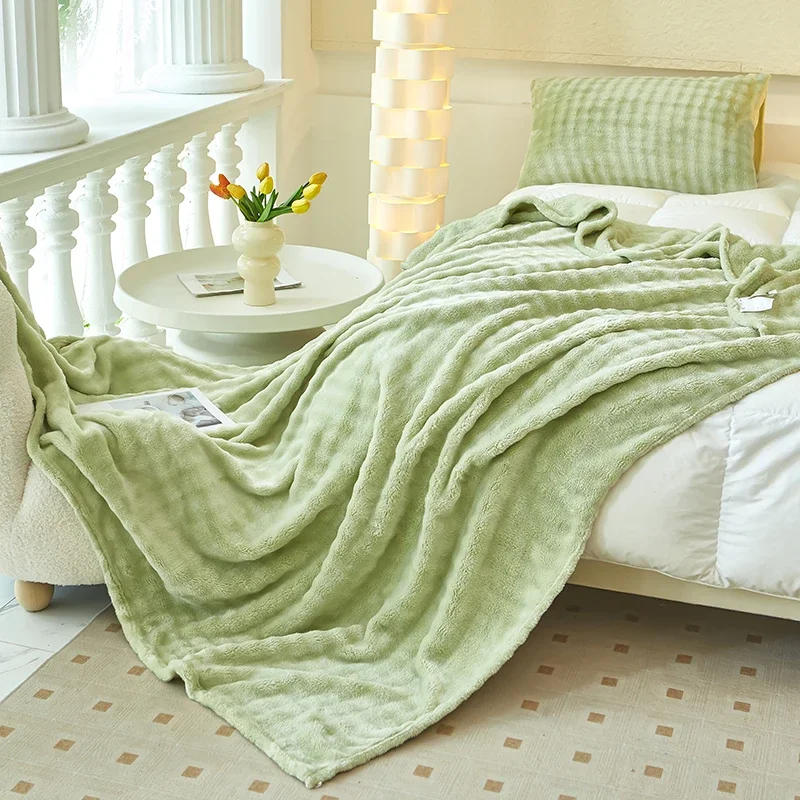 Sage Green Double Sided Plush Blanket, Solid Color Fluffy Soft Living Room Sofa Decoration Blanket, Multifunction Warm Blankets