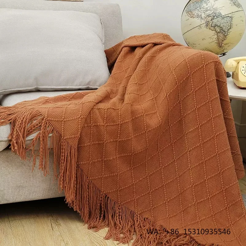 Langsheng Custom Acrylic Knitted Throw Blanket-Non-Toxic Anti-Pilling Geometric Pattern European American Style Four Seasons Use