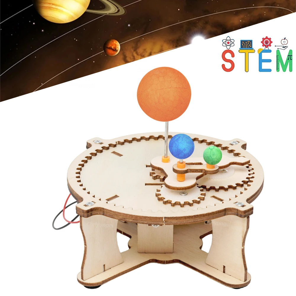 Wooden Sun Earth Moon Planet Solar System Model Kids Puzzle Mechanical Set DIY Science Toy Educational Scientific Experiment Kit