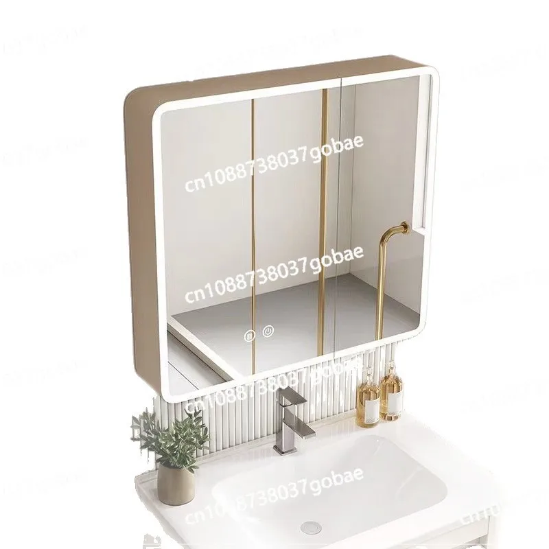 

Waterproof circular arc intelligent thickened carbon brazing wall-mounted toilet bathroom mirror cabinet