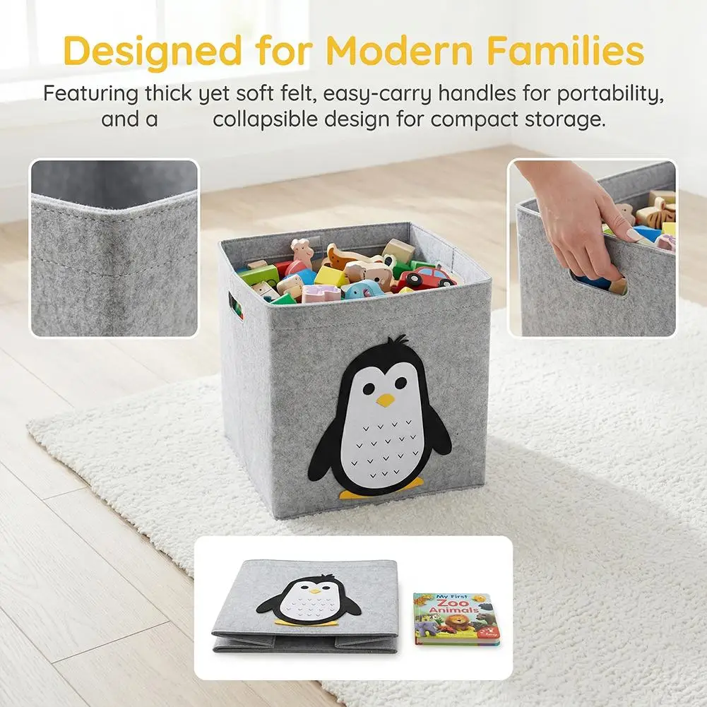 Cube Folding Toys Storage Box Kids Toys Organizer Box Felt Cloth Fabric Storage Basket For Cartoon Animal Nursery Toy Bins