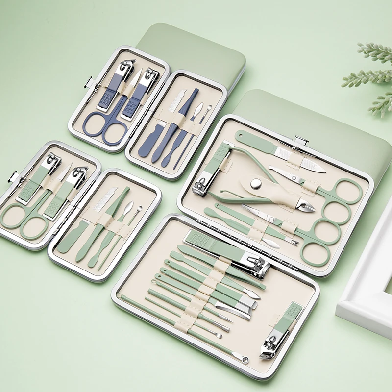 Juego de manicura y pedicura, herramientas para cortaúñas, tijeras profesionales para uñas de acero inoxidable, Kit de Estuche De Viaje 7 en 1, 7 Uds.