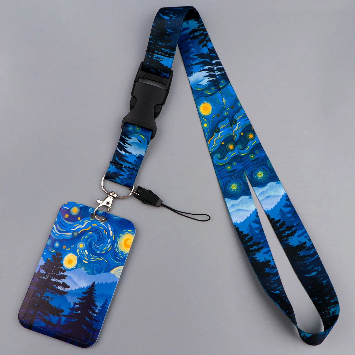 

Starry Night Oil Painting Lanyard for Key ID Badge Holder Keychain Pass Gym Neck Strap Buckle Hanging Rope Key Rings Accessories