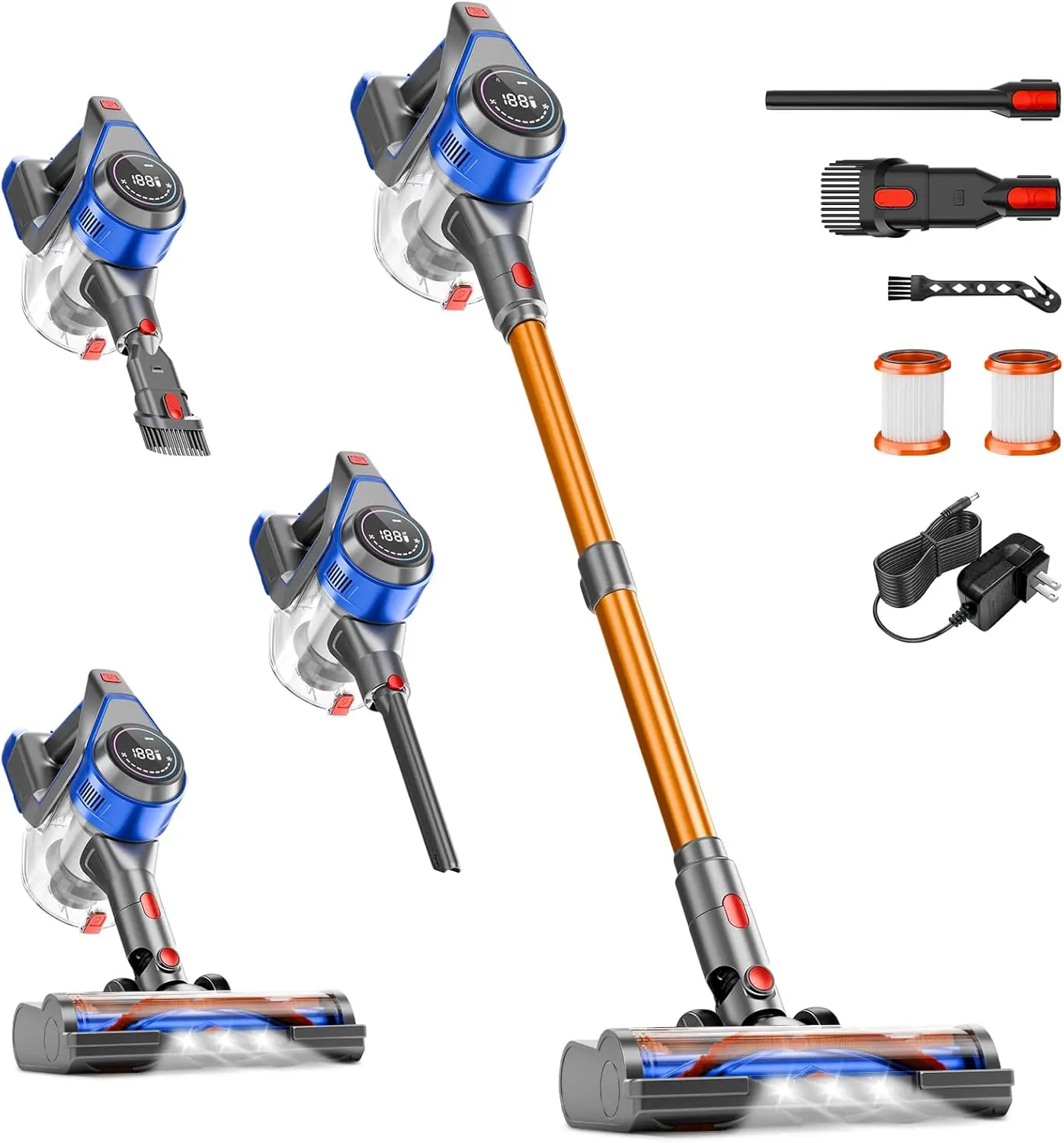 

Cordless Stick Vacuum Cleaner - 35Kpa Powerful Suction, 45Min Runtime, LED Display, Detachable Battery for Hard Floors & Carpets
