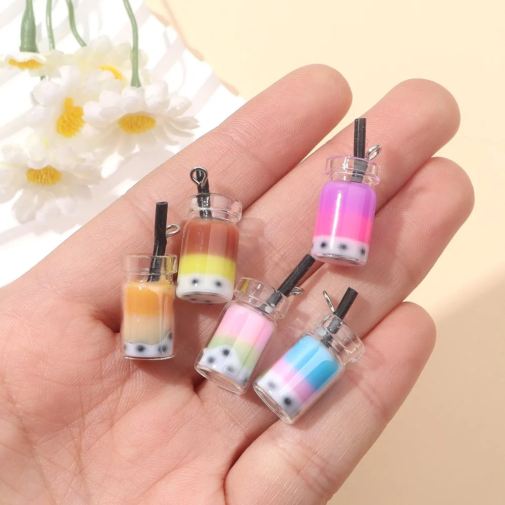 4/9/19pcs Multicolor MilkTea Bottle Shaped Pendant,DIY Bracelet Earrings,Valentine's Day Mother's Day Christmas Gift Accessories