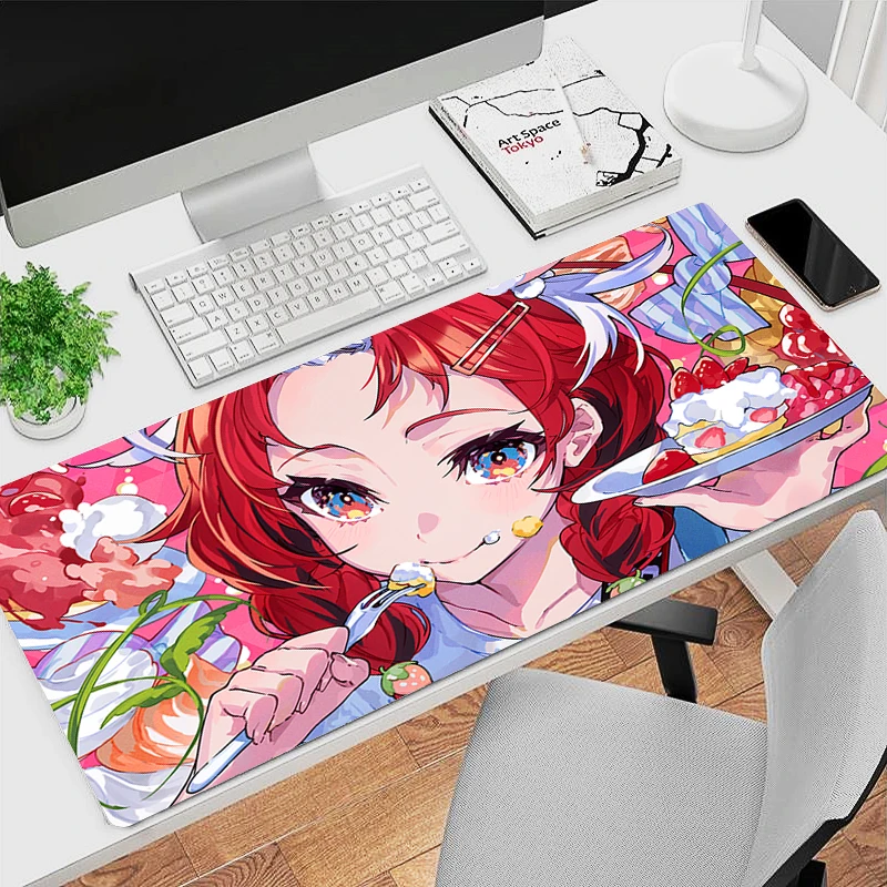 Hololive Hakos Baelz büyük Mouse Pad dizüstü oyun aksesuarları Gamer kabine Mousepad Kawaii Anime kız kaymaz sümen halı