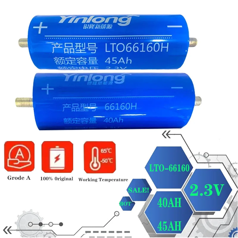 66160  2.3V 40Ah 45Ah Grade‑A Lithium Titanate Cell, DIY 12V 24V 48V Battery for Electric Boat Solar Speaker Automotive Power