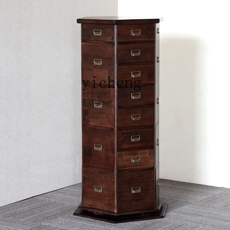 c9.21-Chinese solid wood retro wind rotating chest cabinet, traditional Chinese medicine cabinet, storage cabinet