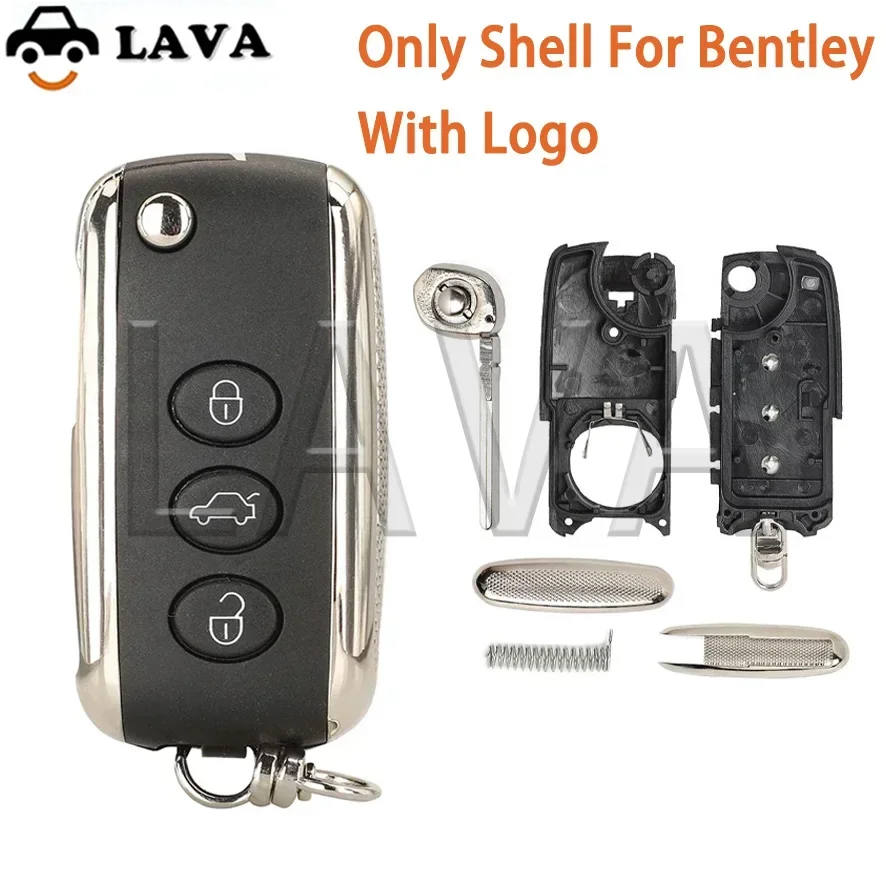 LAVA Flip Remote Key Fob Shell Case Replacement 4 Buttons for Bentley Continental GT GTC Mulsanne 2004-2016 P/N: KR55WK45032