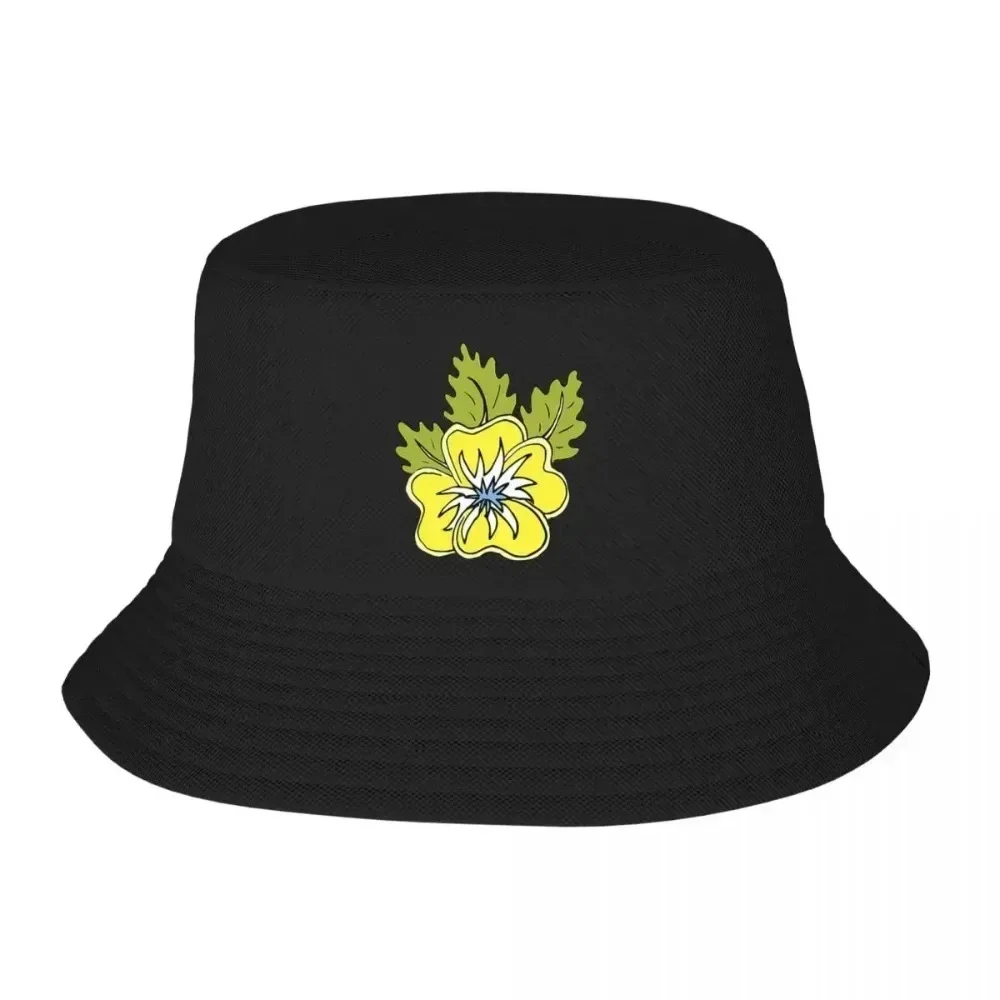 2026 Cheerful Yellow Wild Pansy Flower Cartoon Illustration Bucket Hats Panama For Man Bob Hats Fisherman Hats Beach Fishing Cap