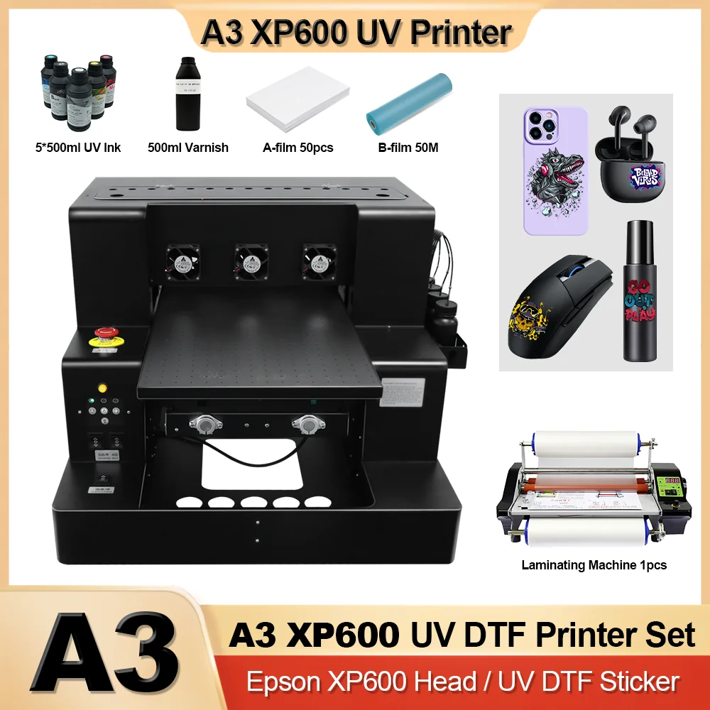 A3 UV Printer with XP600 Printhead Flatbed Printer For Bottle Case Acrylic Glass DTF Film Transfer Sticker Printer