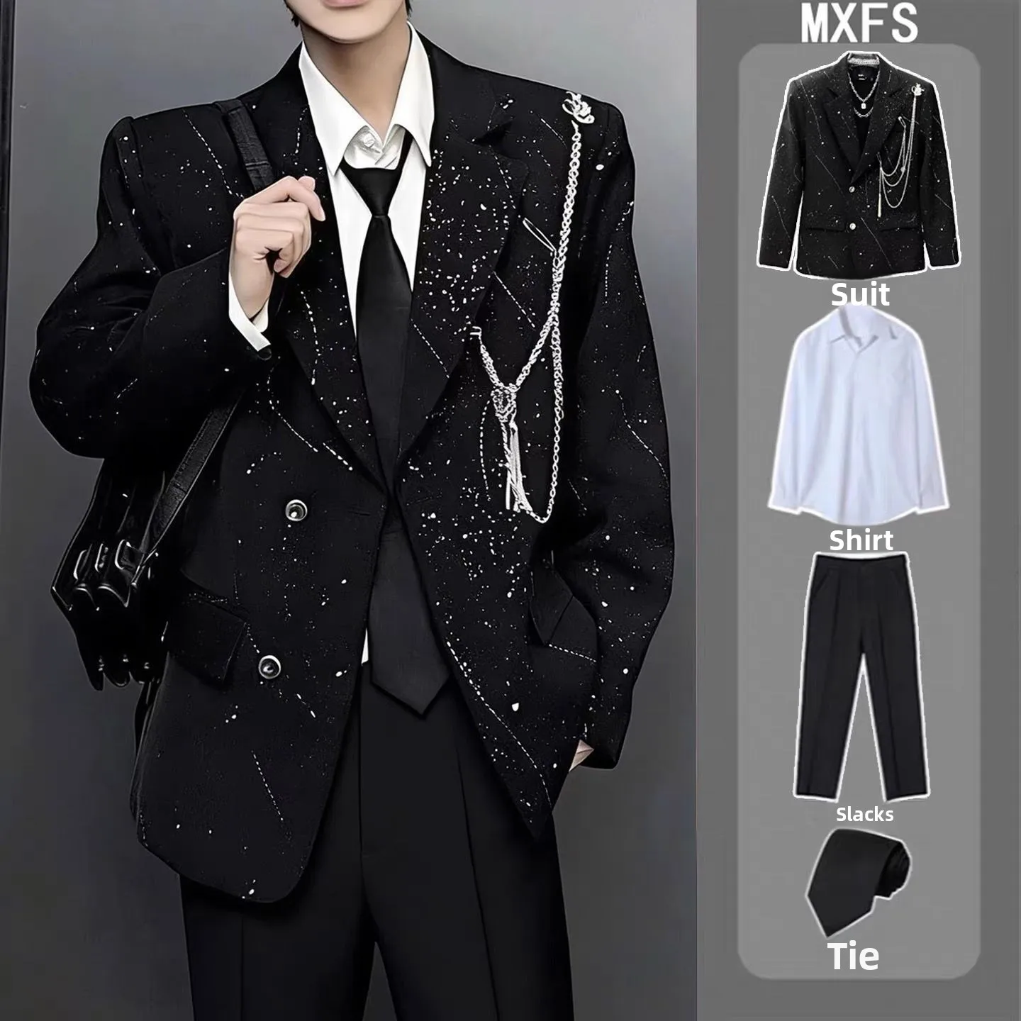

Mens Suit Jacket with Metal Chain Pendant Design Fashionable Casual Style Standard Fit for Spring Autumn Seasons