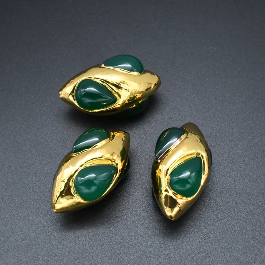 Grade AA Qualtiy Natural Green Agate Long Oval Shape 18K Gold Plating DIY Jewelry Making Loose Beads