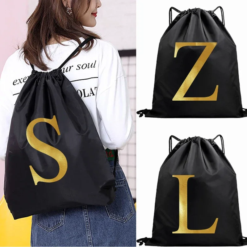 Waterproof Drawstring Pouch Letter Print Gym Sack Thicken Drawstring Belt Riding Backpack Portable Drawstring Shoes Clothes Bags