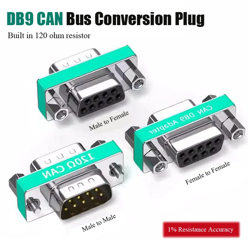 1% Accuracy DB9 Male to Female Conversion Pug CAN Bus Conversion Head Serial Port Built-in 120 ohm CAN Terminal Resistance