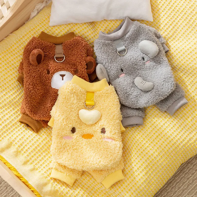 

Winter Warm Pet Clothes Funny Small Animal Shaped Four Legged Fleece Coat Small and Medium-sized Cartoon One-piece Clothes