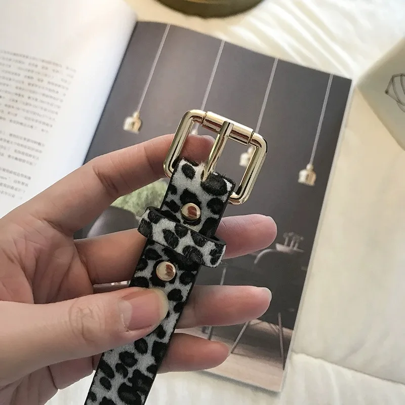 Leopard Square Buckle Snake Pattern Belt Thin Belt Fashionable and Simple Versatile Style Jeans Decoration Instagram Belt for Wo