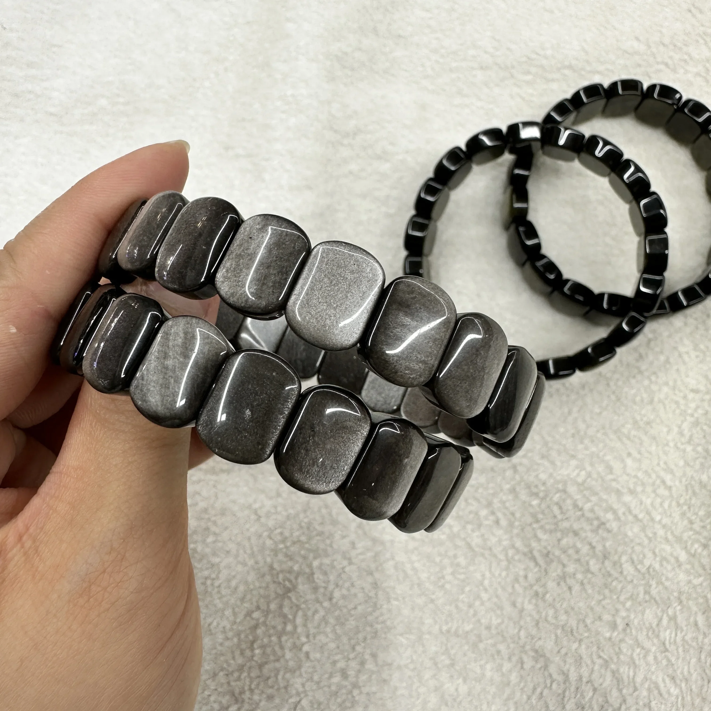 2023 New Obsidian Stone 9×14mm Beads Fashion Energy Bracelet Natural Gemtone Jewelry Bangle for Woman for Man Christmas Gift