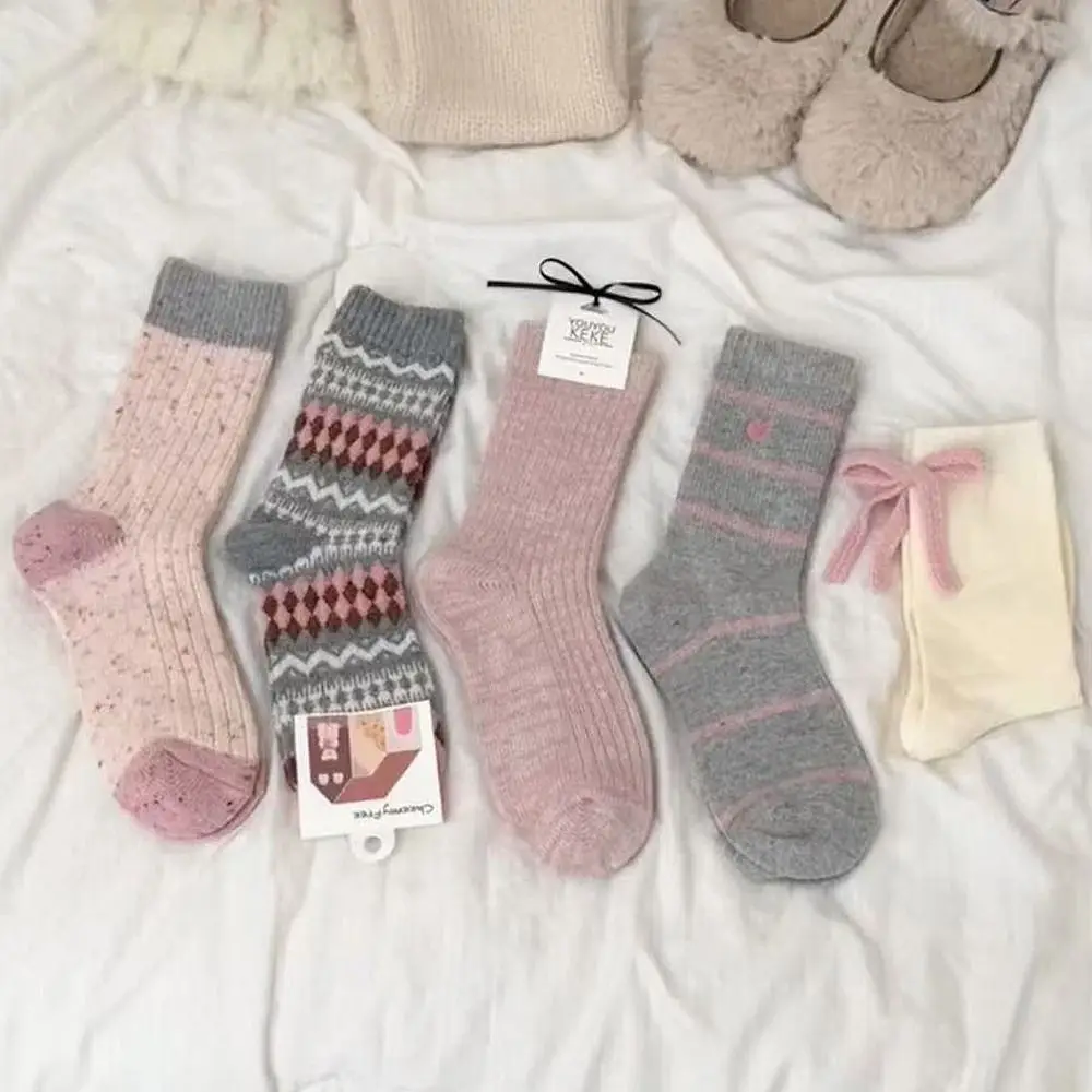 

Модные толстые носки с бантом, теплые шерстяные носки, универсальные носки-ботинки, осень-зима