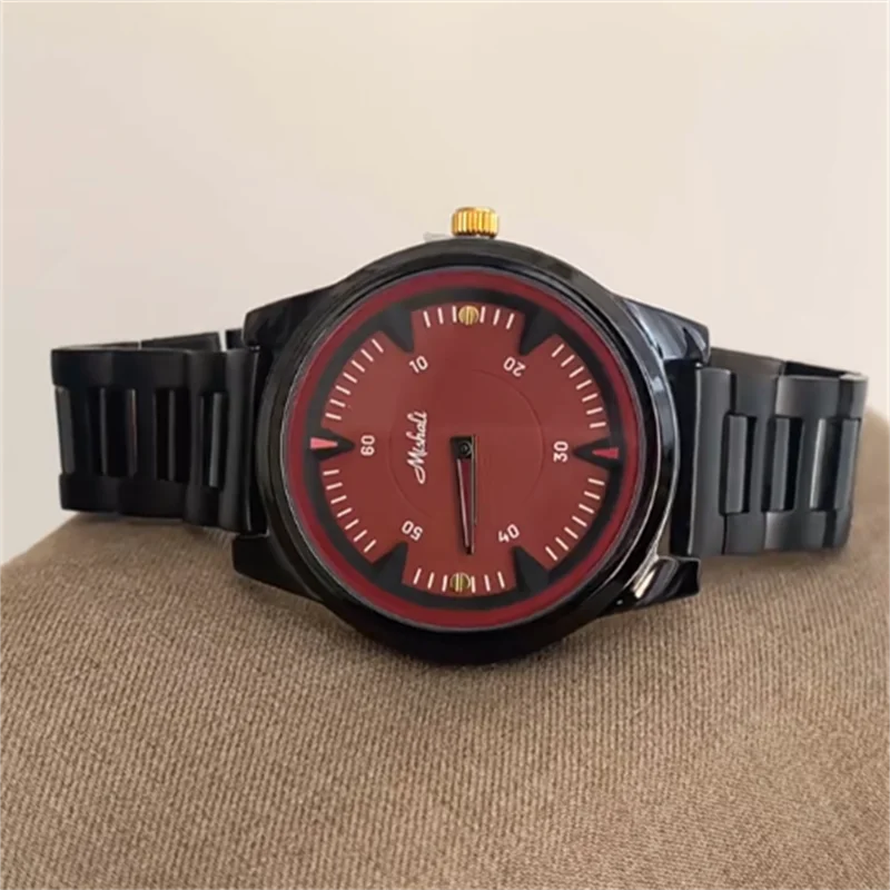 

Круглые модные темно-красные кварцевые часы с большим циферблатом, модный роскошный стальной браслет, изысканные роскошные наручные часы, женский подарок