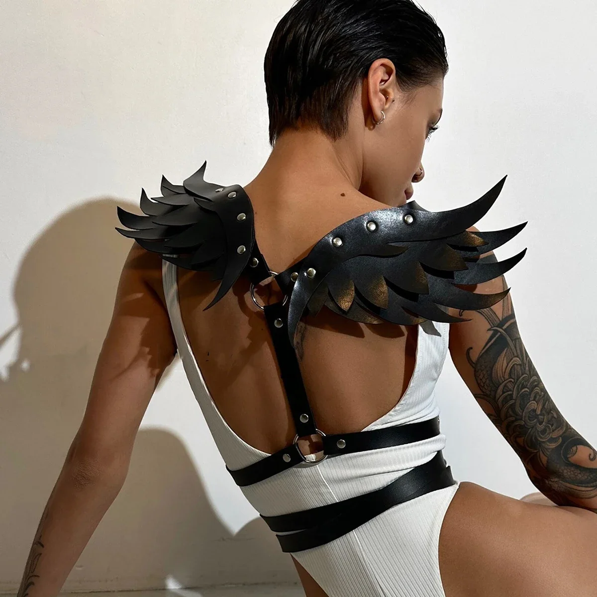 Cinturón de cuero Sexy para mujer, cinturón de Bondage con alas de Ángel, ropa gótica, arnés de cintura, cinturón decorativo Punk