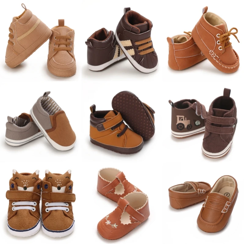 

Autumn and Spring Brown Baby Sneakers for Boys 0-12 Months First Walking Shoes
