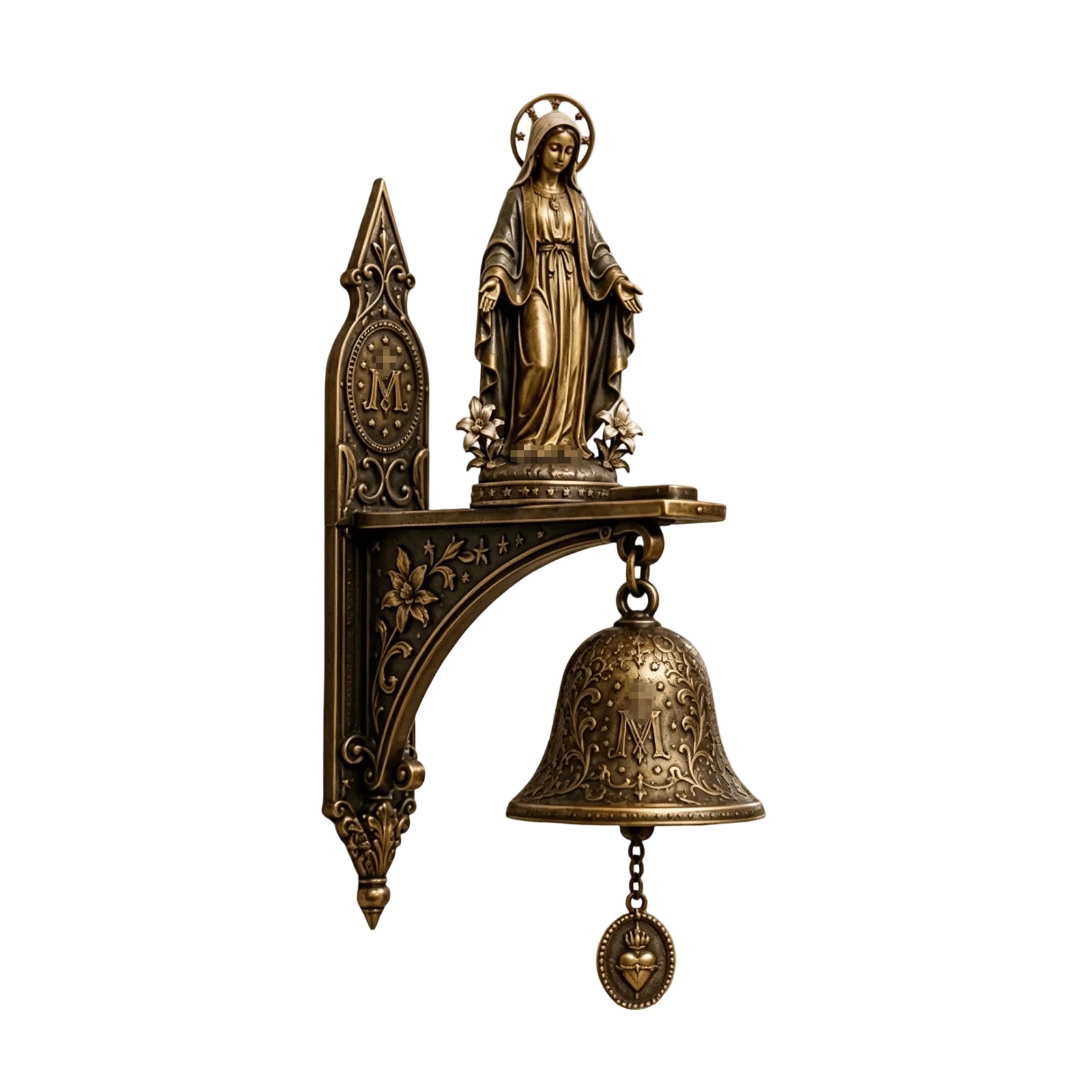 Vintage Our Lady of Grace Bronze Miraculou Medal Wall Bell, Welcome Doorbell Resin Wall-mounted Decoration, Home Decor