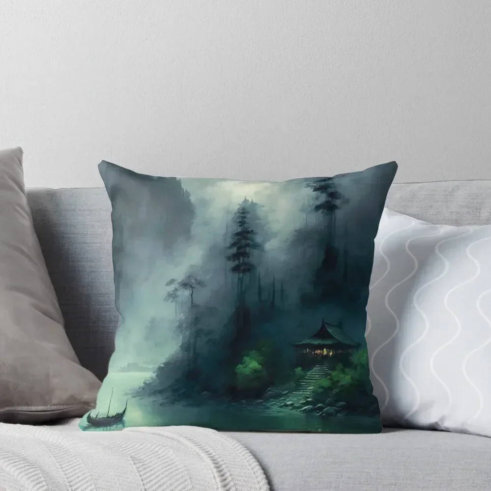 

Aqua winter: A Minimalistic Abstract Japanese themed landscape Throw Pillow ornamental pillows Cushions For Sofa pillow