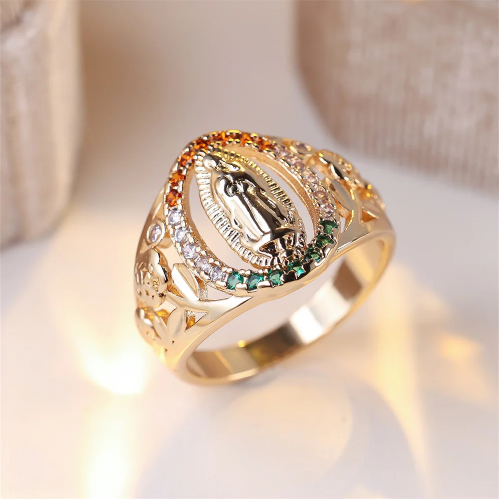 فاخر كريستال متعدد الألوان الزركون خاتم خمر موضة الذهب اللون العصابات الزفاف خواتم الخطبة مجوهرات للنساء الرجال الإكسسوار #3