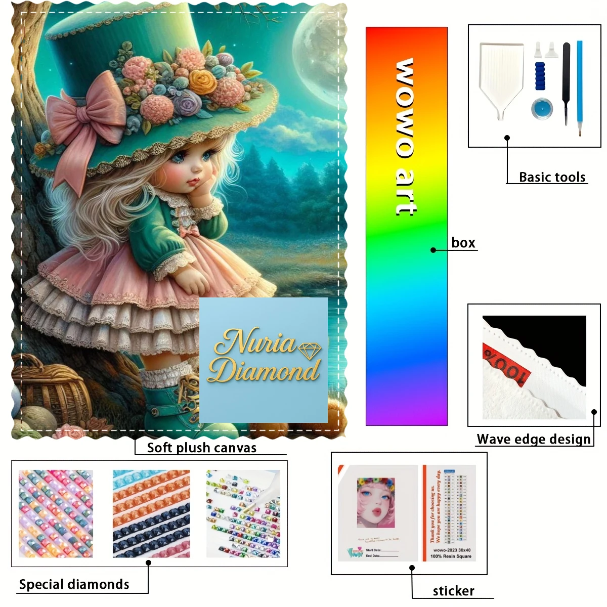 【Nuria Diamond Art】فتاة صغيرة لطيفة 100% من الراتنج FD+ab+xc مجموعة ختم الماس تحفة مثالية تستحق الشراء