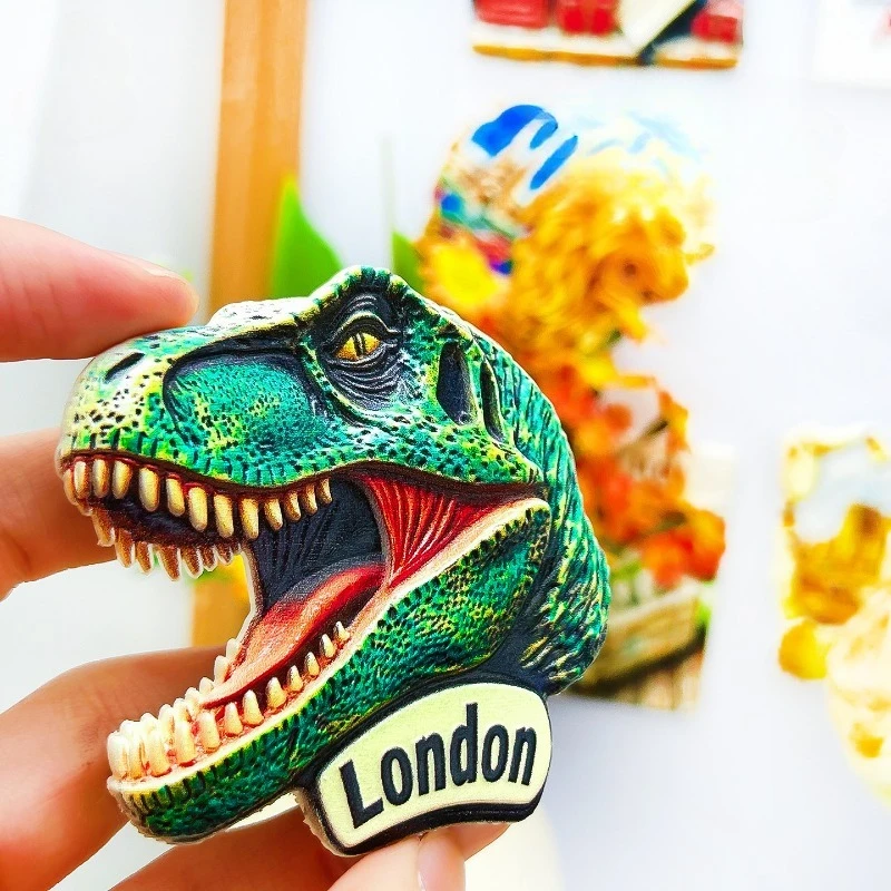 London Dinosaur Fridge Magnet - Iconic 3D Green Skull Souvenir Unique Museum Gift for Travel & Prehistoric Lovers Decor