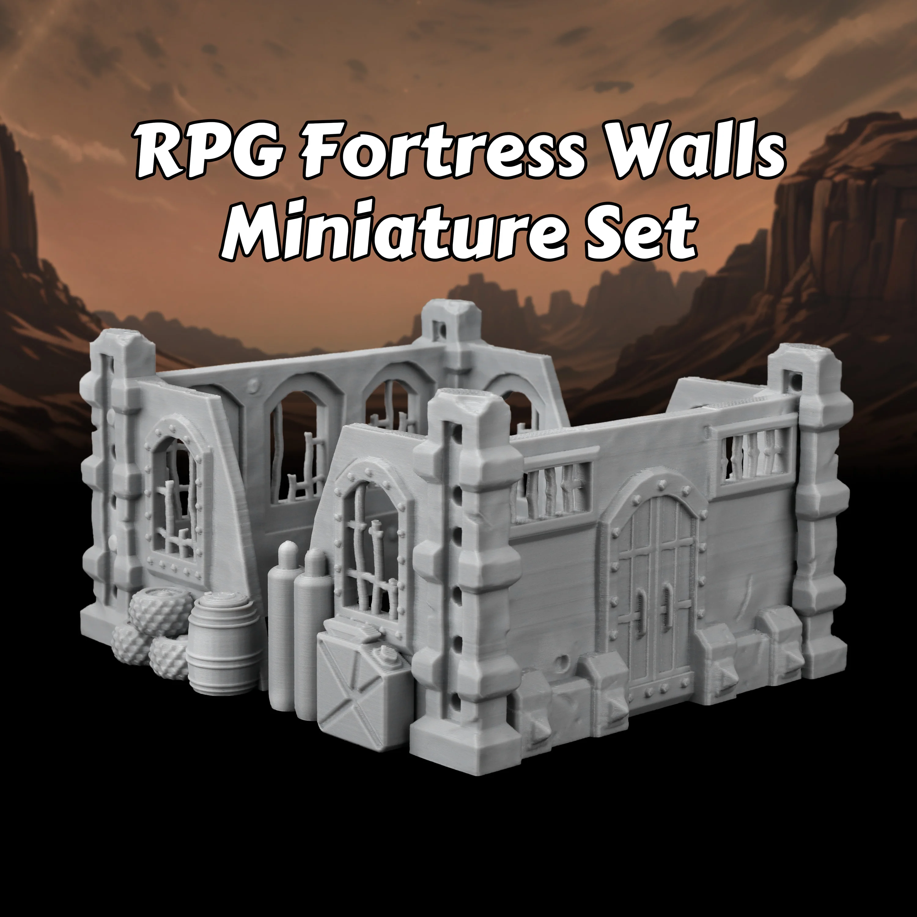 2 Pcs RPG Fortress Walls Miniature Terrain - Gothic Themed Ruined Wall Sections for Tabletop RPG Scenery Great TTRPG Accessories