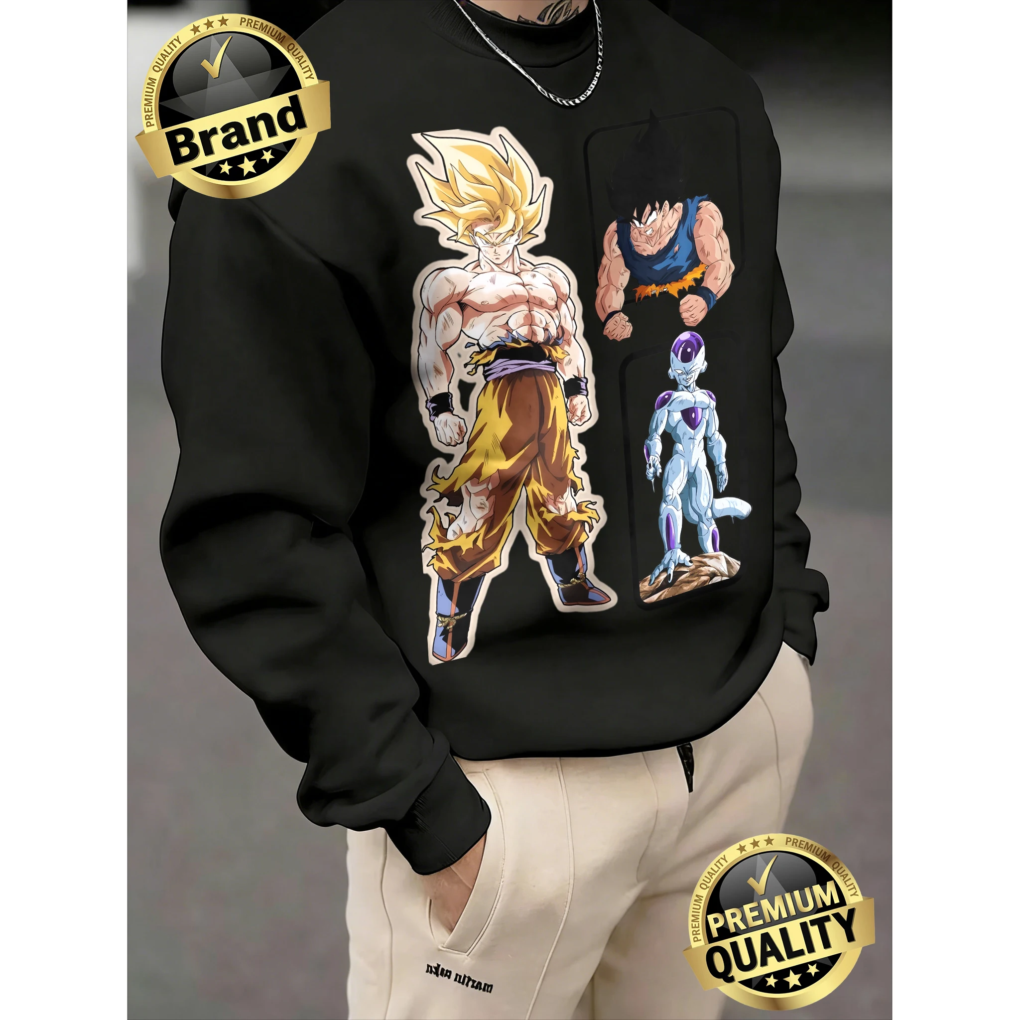 2026 Frühling Herbst Dragon Ball Goku Super Saiyan & Frieza Print 100% Baumwolle Rundhals-Sweatshirt Herren Oversized Unisex Top Y2k