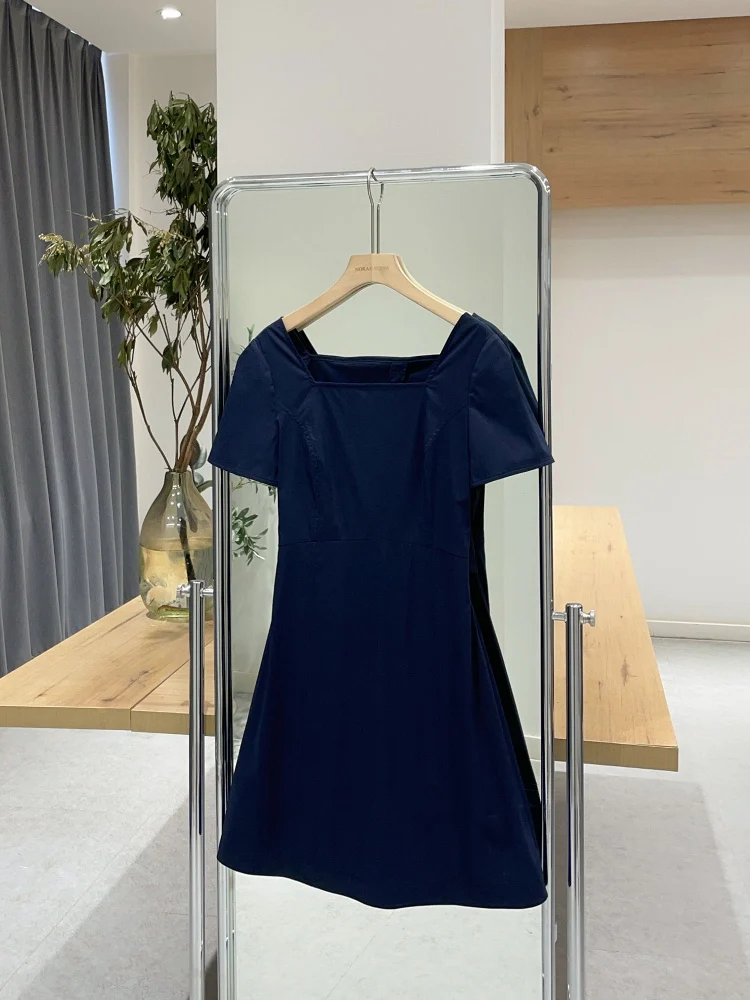 โนเซียว ลา สปริง 2025 ของแท้ใหม่คอสี่เหลี่ยมหรือ Sve Dr Korean Sle Hollow Out A-Line Skirt ชุดลำลอง