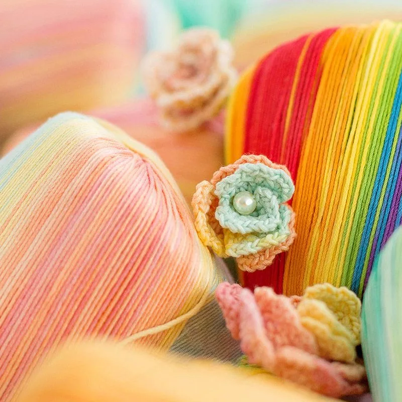 A5 (1PCS) Pearl Rainbow Lace Thread Gradient Color Doll Bouquet Crochet Cotton Carn Dyed Wool Yarn Hand Knitted Cotton Yarn Ball