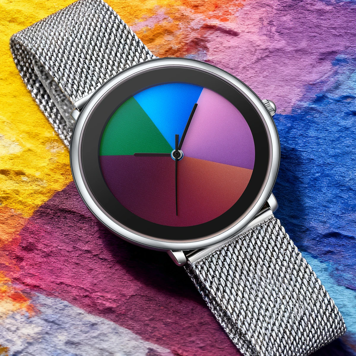 LIGE Elegant Fashion Changing Color Dial Woman Watch Casual Sport Ultra-Thin Mesh Belt Waterproof Quartz Women's Wristwatch Gift