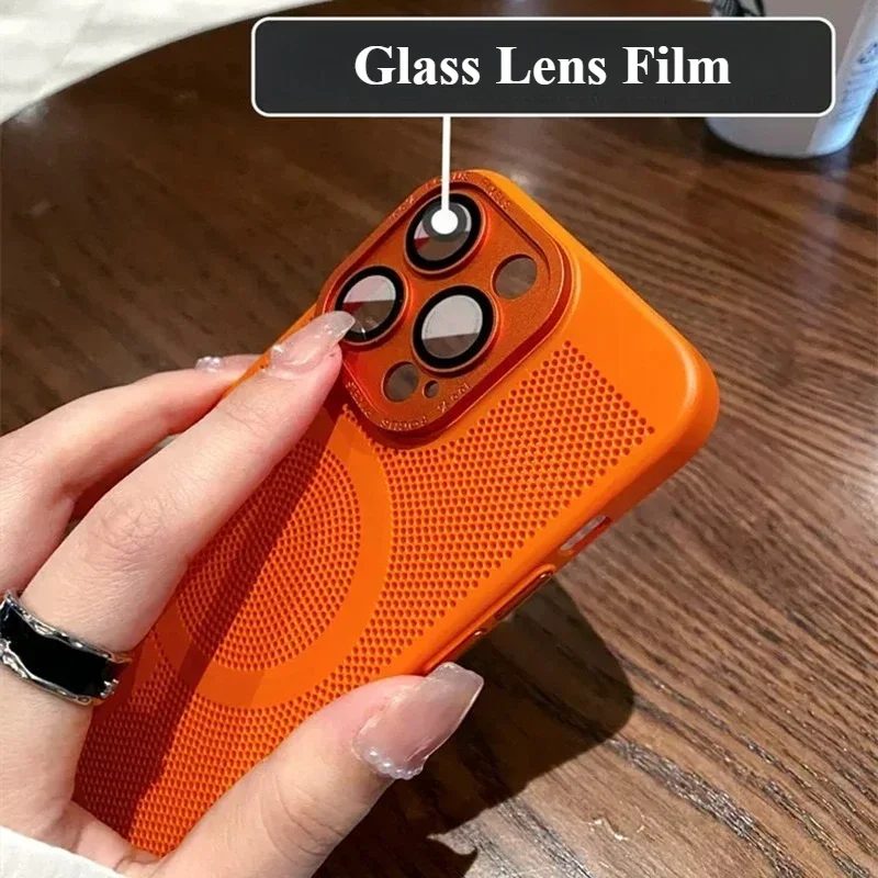 Роскошный матовый рассеивающий тепло отверстие для чехла Magsafe для iPhone 16, 15, 14, 13, 12, Pro Max Plus, задняя крышка с магнитной беспроводной зарядкой