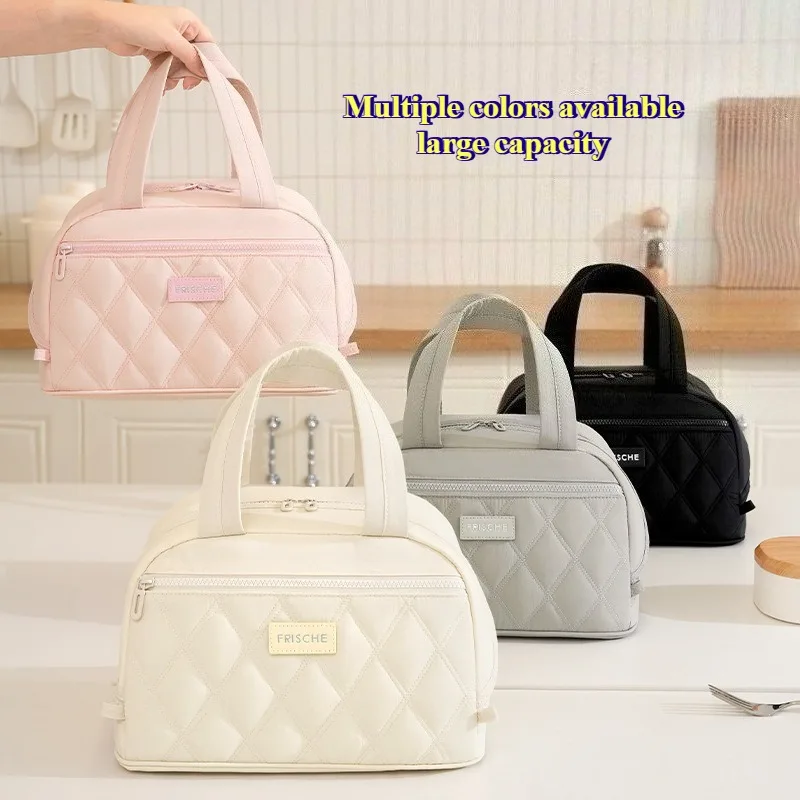 Große Isolierte Lunch-Tasche für Frauen PU-Leder Gesteppte Lunch-Tasche Auslaufsichere Thermische Kühltasche für Arbeit Picknick Reisen Niedliche Lunchbox – Detail 3