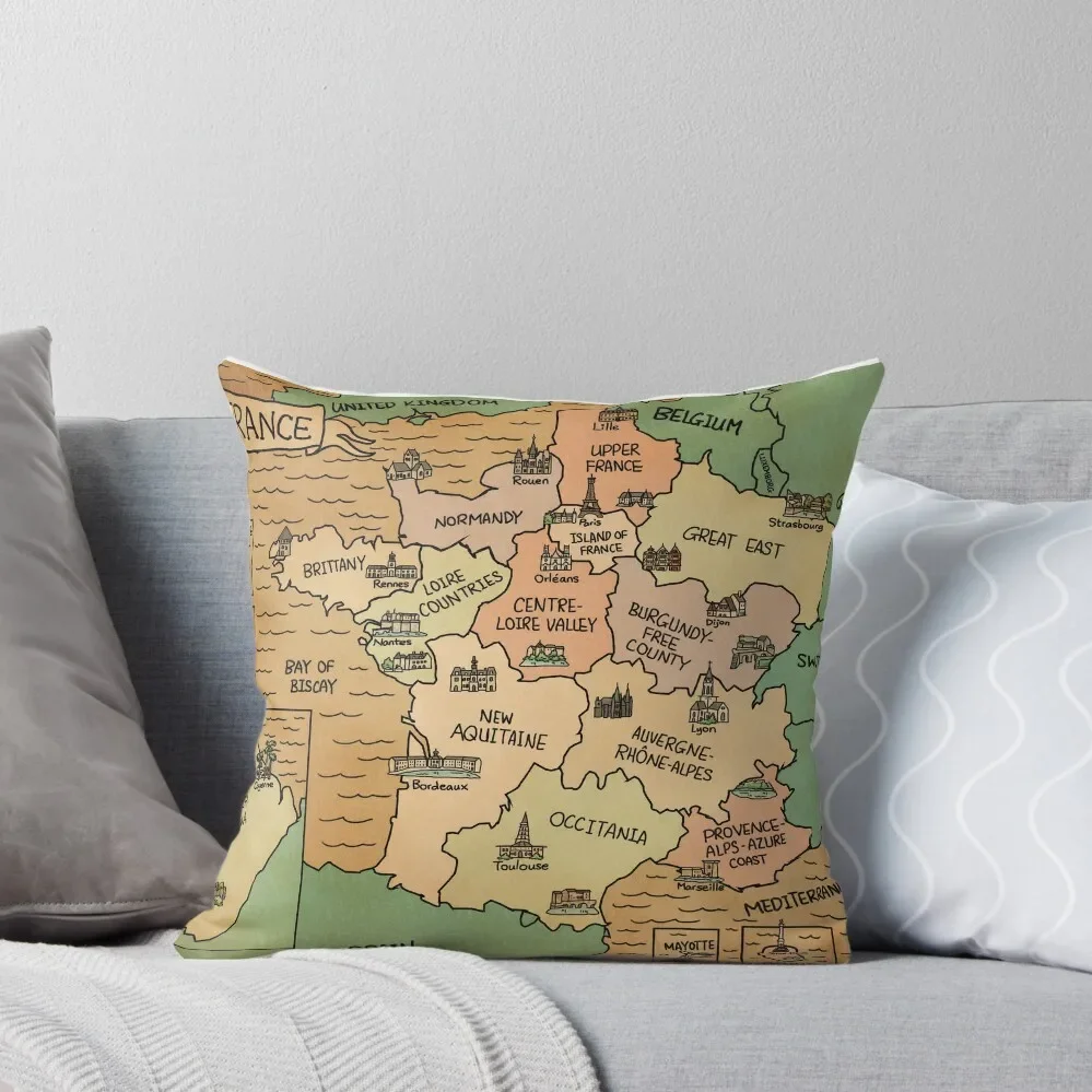 

Colorful Vintage France Map Throw Pillow New year ornamental pillows for living room pillow