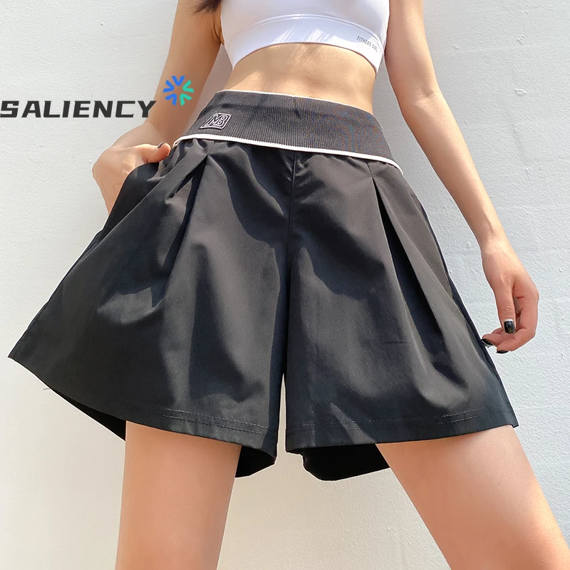 SALIENCY Sportowe Szorty Luźne z Wysokim Stanem Zapobiegające Ekspozycji Cienkie Szorty do Biegania Fitness dla Kobiet Letnie Oddychające Spodnie do Jogi