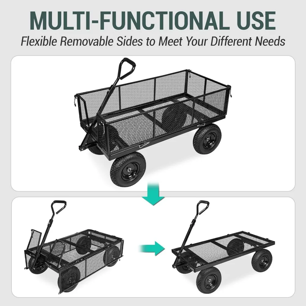 Imagem -04 - Heavy Duty Steel Garden Cart Carrinho Preto 115 Pneu Carrinho Utilitário para Quintal Gramado e Fazenda Camping Wagon 1100 Lbs Capacidade