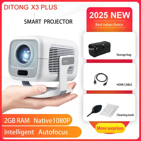 DITONG X3Plus HD 프로젝터 네이티브 1080P 지원 4K WIFI6 BT5.4 안드로이드 프로젝터 자동 초점 자동 키스톤 홈 시어터 프로젝터