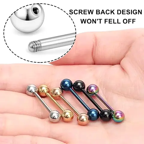 6pc 14g 1.6mm couleur mixte langue 16mm barre en acier chirurgical 6mm boule mamelon anneau haltère corps Piercing ensemble de bijoux