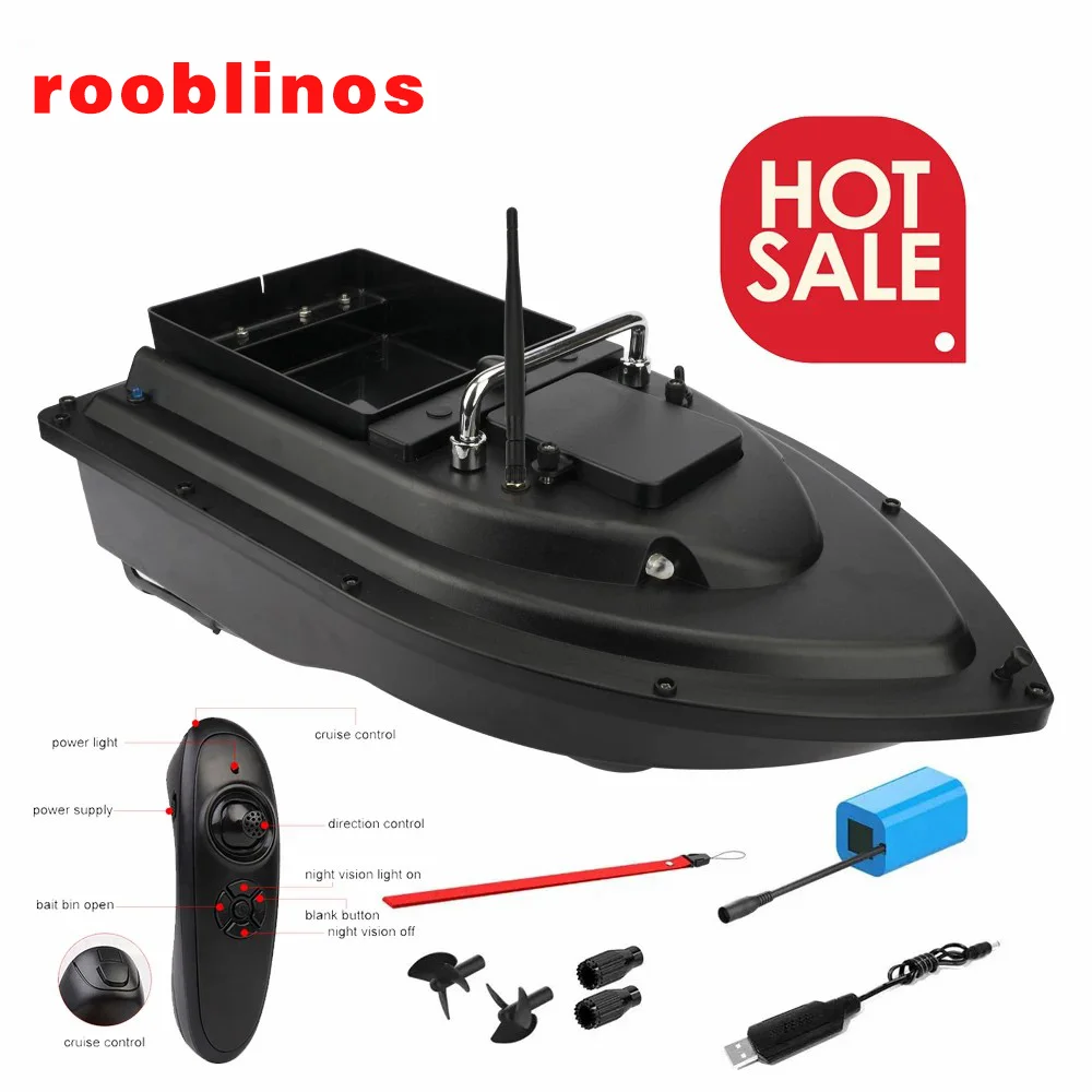 Rooblinos Fishing Bait Boat 500m Smart Fixed Speed Cruise Radio Remote Control Dual Night Light Lure Fishing Bait Boat Fishing