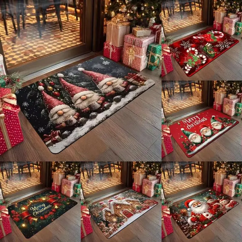 VIKAMA Christmas Door Mat Gnome Santa Gingerbread House Print Multi Design Entryway Mat Non Slip Holiday Winter Cozy Decor