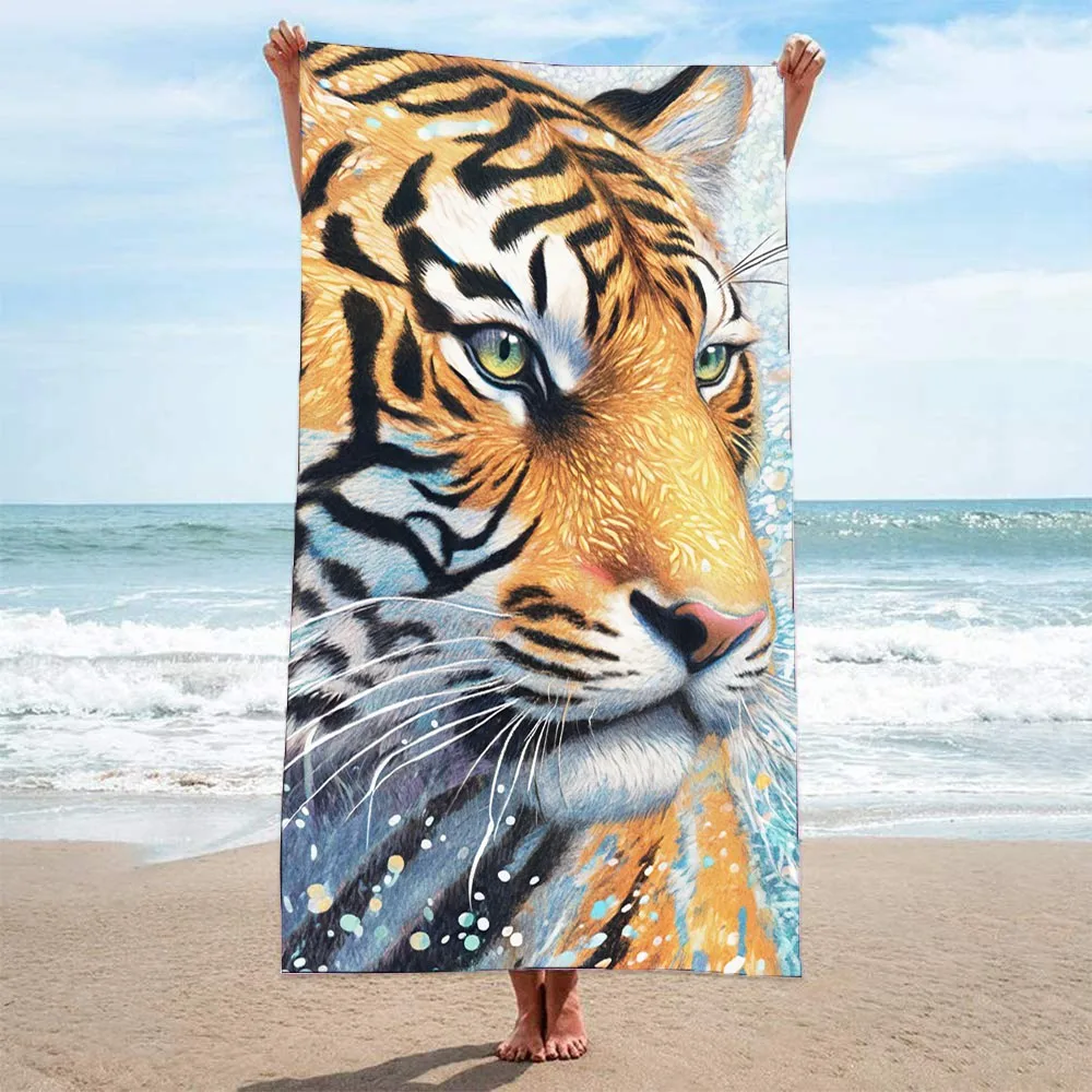 Cool Tiger Large Beach Towel,microfiber towel,sauna,spa,surf,swim,gym sports,wholesale,holiday Birthday gift,Drop shipping